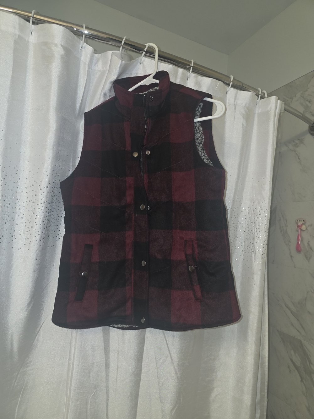 Thread & Supply Burgundy and Black Buffalo Plaid Quilted Vest